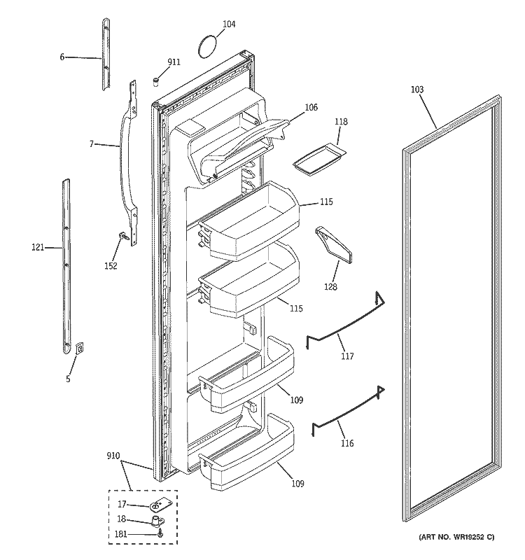 FRESH FOOD DOOR Diagram and Parts List for GSG25IEPHFWW  General Electric Refrigerator