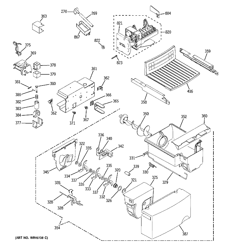 ICE MAKER & DISPENSER Diagram and Parts List for GSG25IEPHFWW  General Electric Refrigerator
