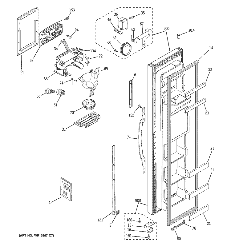 FREEZER DOOR Diagram and Parts List for GSG25MISAFWW  General Electric Refrigerator