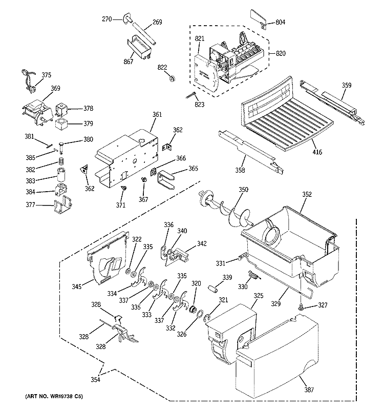 ICE MAKER & DISPENSER Diagram and Parts List for GSG25MISAFWW  General Electric Refrigerator