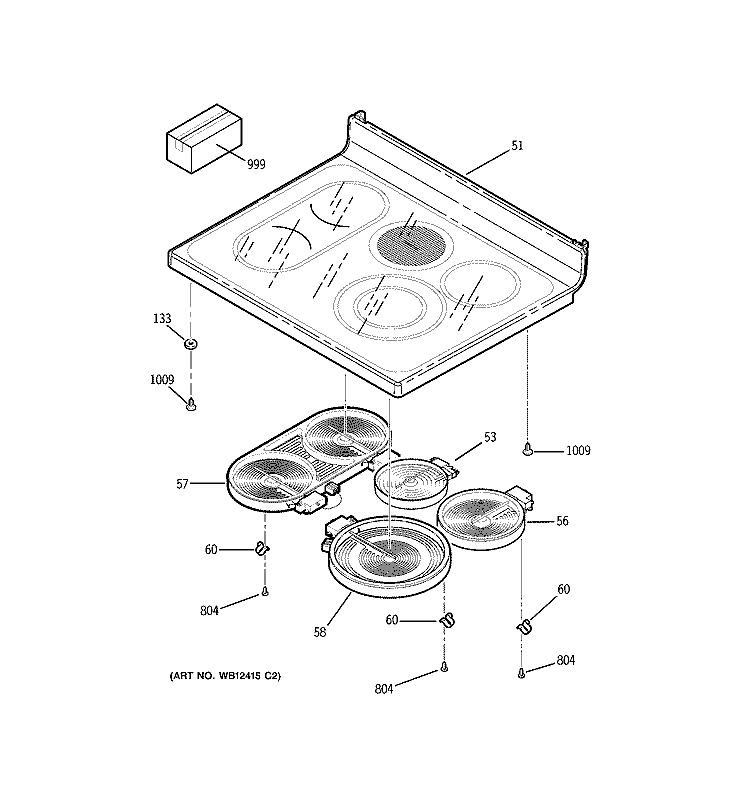 COOKTOP Diagram and Parts List for JBP82SF1SS  General Electric Range