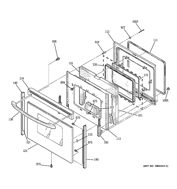DOOR Diagram and Parts List for JBP82SF1SS  General Electric Range