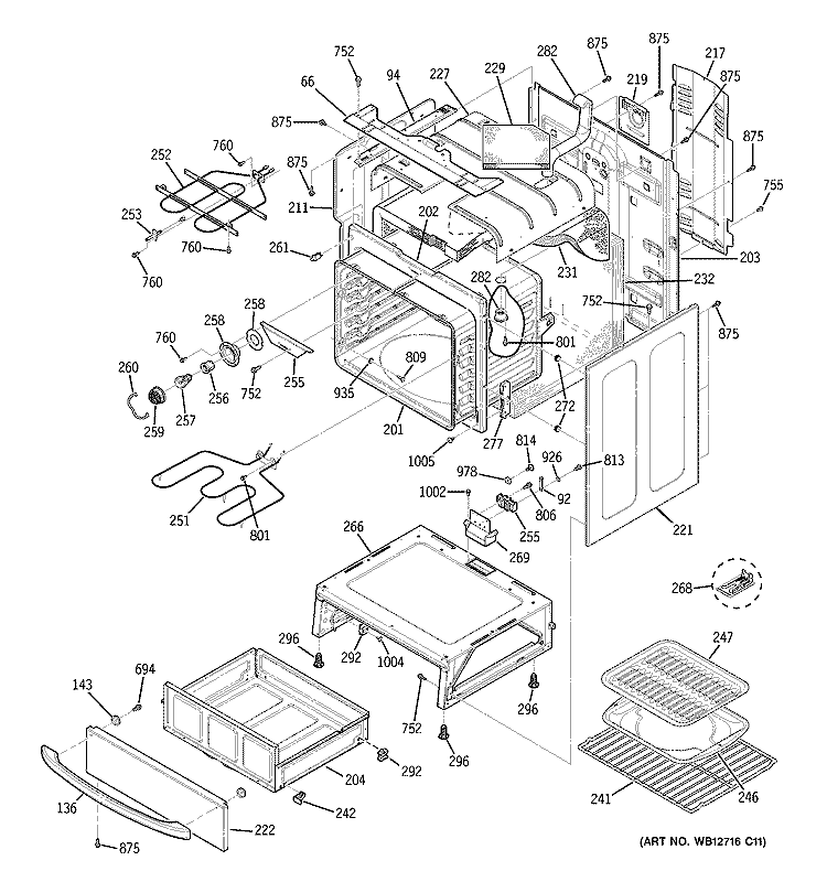 BODY PARTS Diagram and Parts List for JBP82SF2SS  General Electric Range