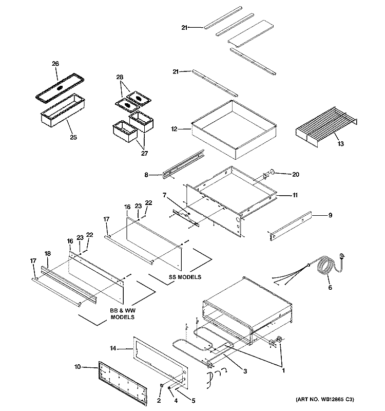 WARMING DRAWER ASSEMBLY Diagram and Parts List for ZKD910BB3BB  General Electric Warming Drawer