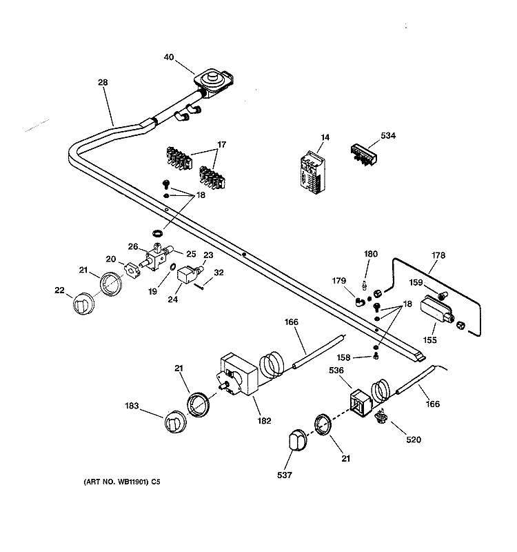 MANIFOLD & CONTROLS Diagram and Parts List for ZDP36L4DWSS  General Electric Range