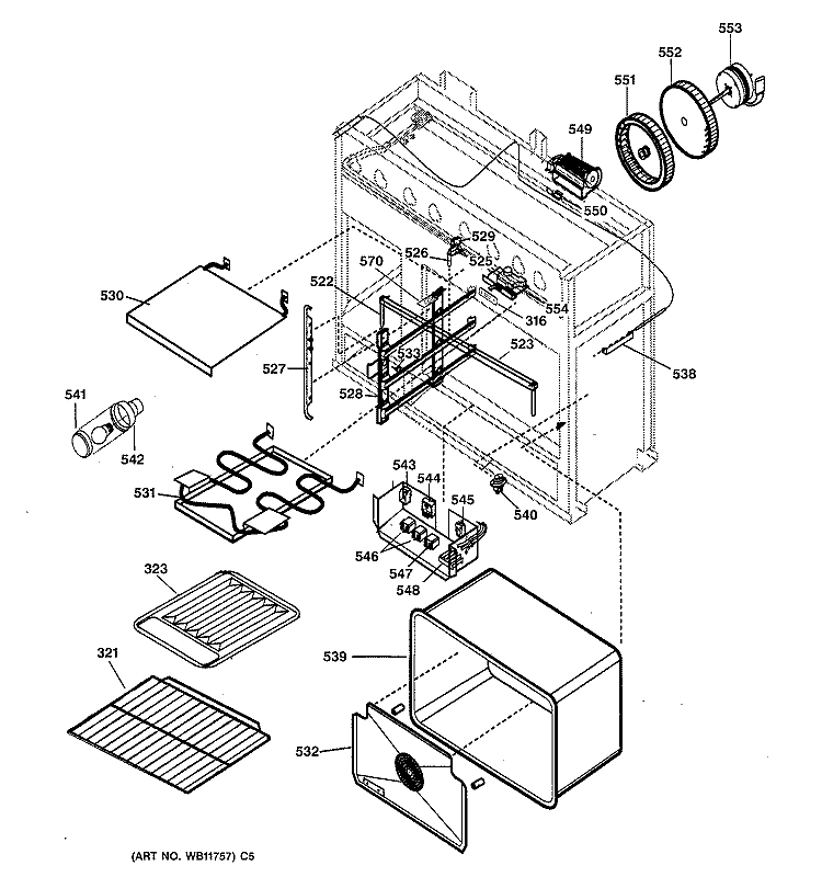 OVEN ASSEMBLY Diagram and Parts List for ZDP36L4RWSS  General Electric Range