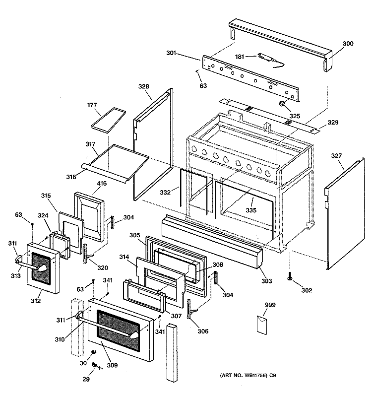 OUTER BODY Diagram and Parts List for ZDP48L6DWSS  General Electric Range