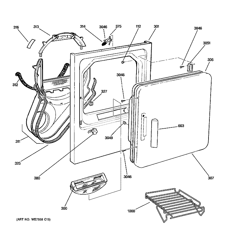 FRONT PANEL & DOOR Diagram and Parts List for DQSR483EE1WW  General Electric Dryer