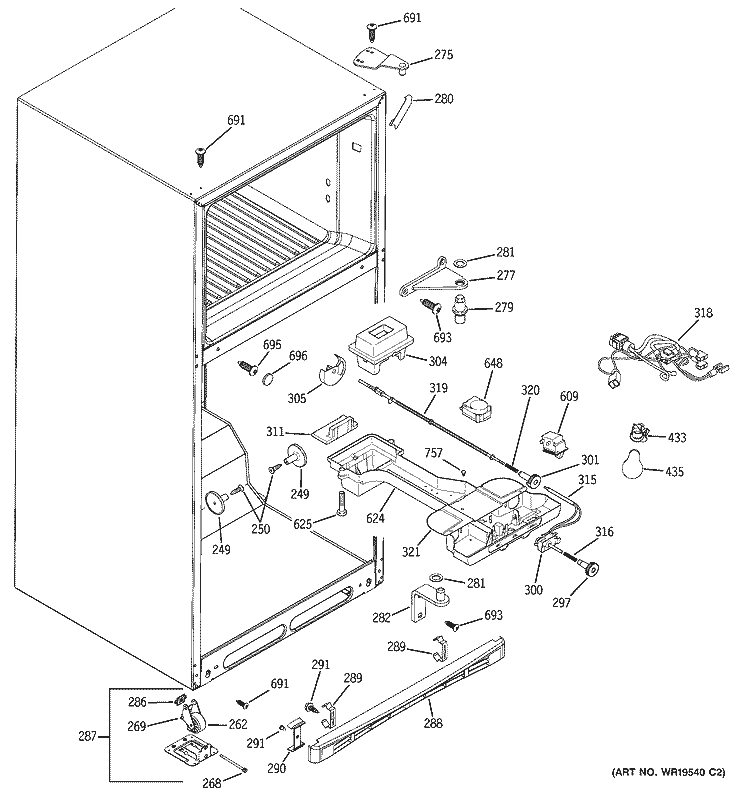 FRESH FOOD SECTION Diagram and Parts List for DTS18ZBRDRWW  General Electric Refrigerator