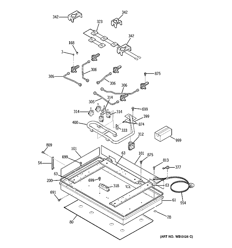 GAS & BURNER PARTS Diagram and Parts List for JGP963CEJ1CC  General Electric Cooktop