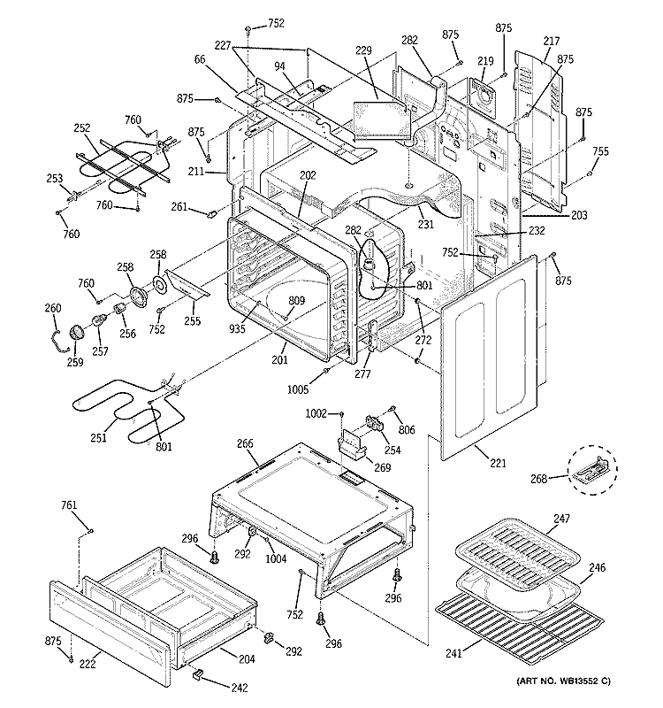 BODY PARTS Diagram and Parts List for JBP82KH3CC  General Electric Range