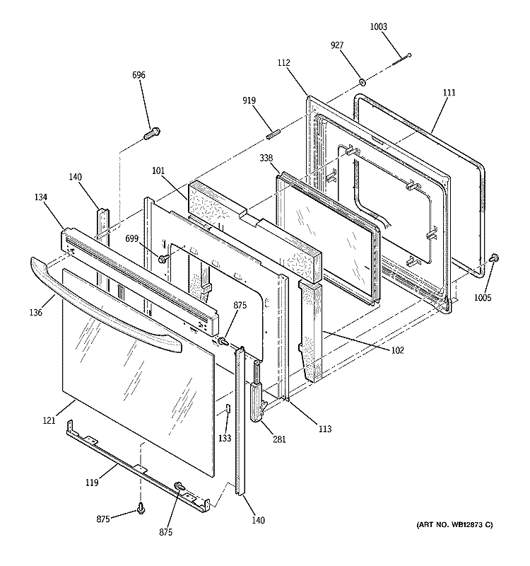 DOOR Diagram and Parts List for JBP82KH3CC  General Electric Range