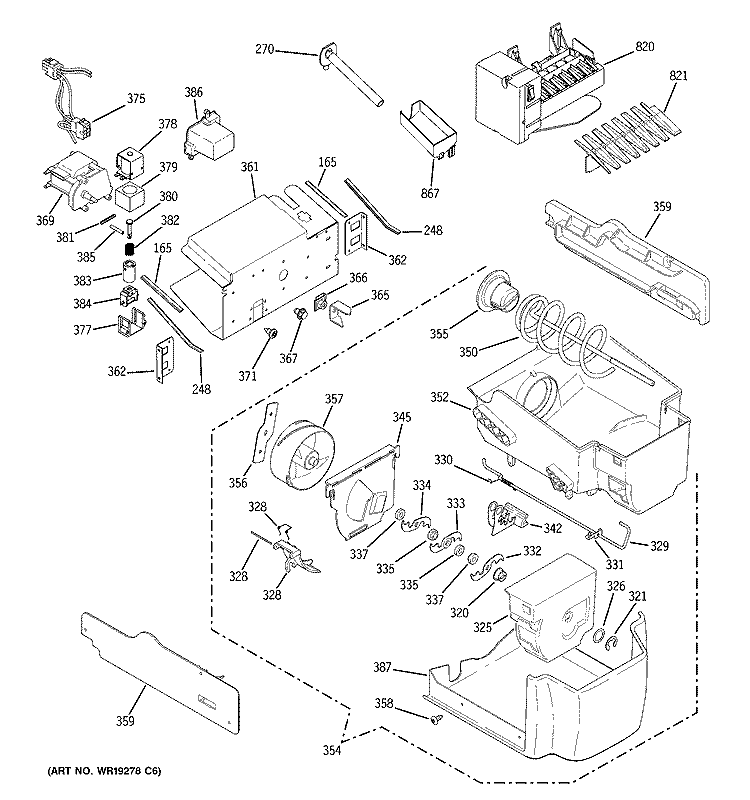 ICE MAKER & DISPENSER Diagram and Parts List for ESF25LGRDCC  General Electric Refrigerator