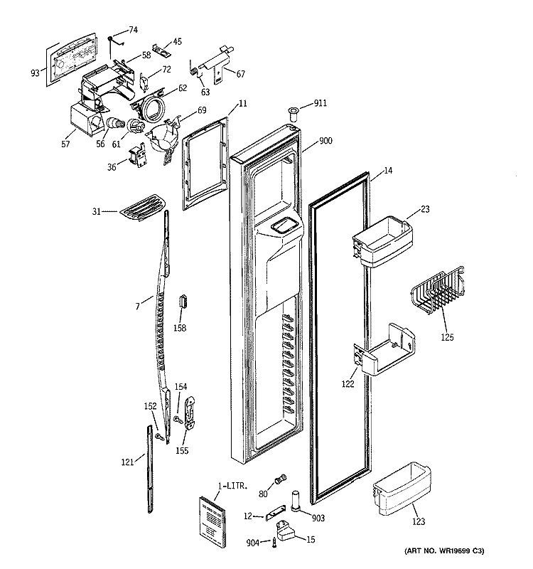 FREEZER DOOR Diagram and Parts List for GSG25MISACBB  General Electric Refrigerator