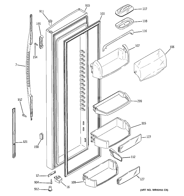 FRESH FOOD DOOR Diagram and Parts List for GSG25MISACBB  General Electric Refrigerator