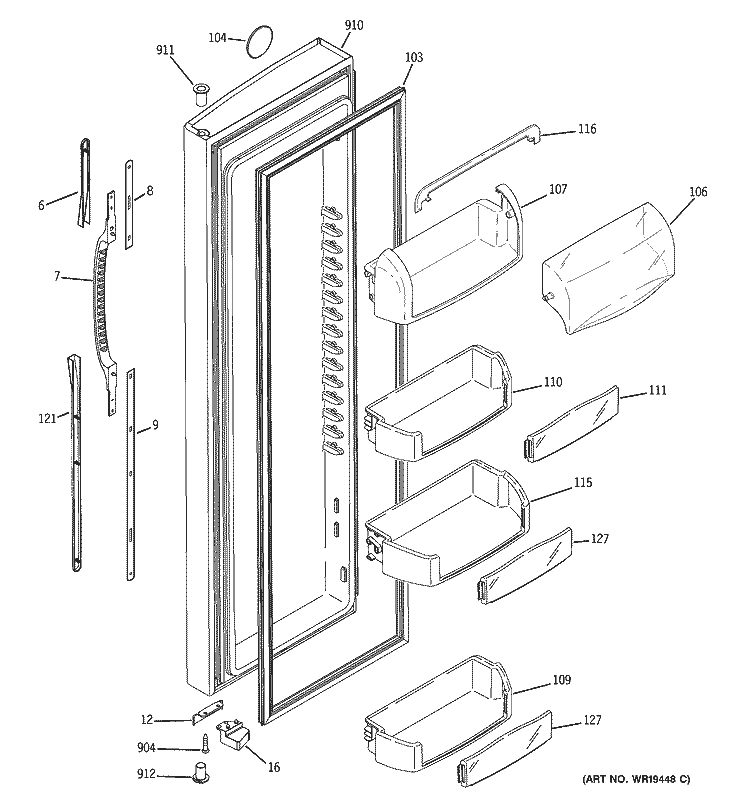 FRESH FOOD DOOR Diagram and Parts List for GSR23YBPBWW  General Electric Refrigerator
