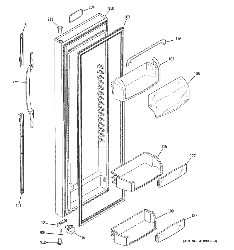 FRESH FOOD DOOR Diagram and Parts List for GSS25TGPDCC  General Electric Refrigerator