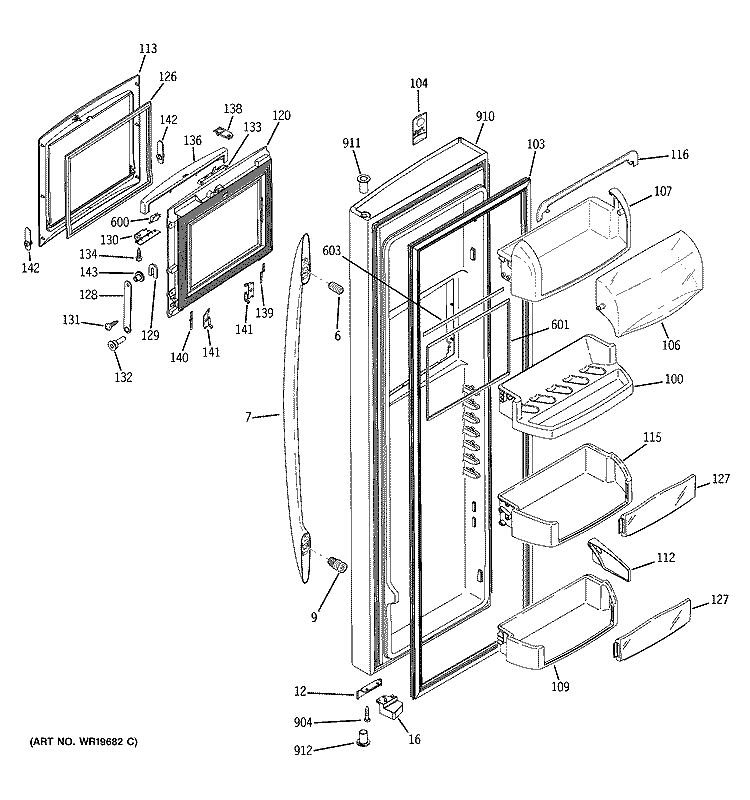 FRESH FOOD DOOR Diagram and Parts List for PSR26UHRDSS  General Electric Refrigerator