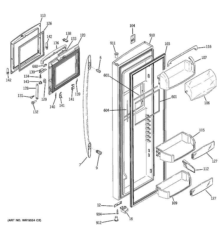 FRESH FOOD DOOR Diagram and Parts List for PST26SHRDSS  General Electric Refrigerator