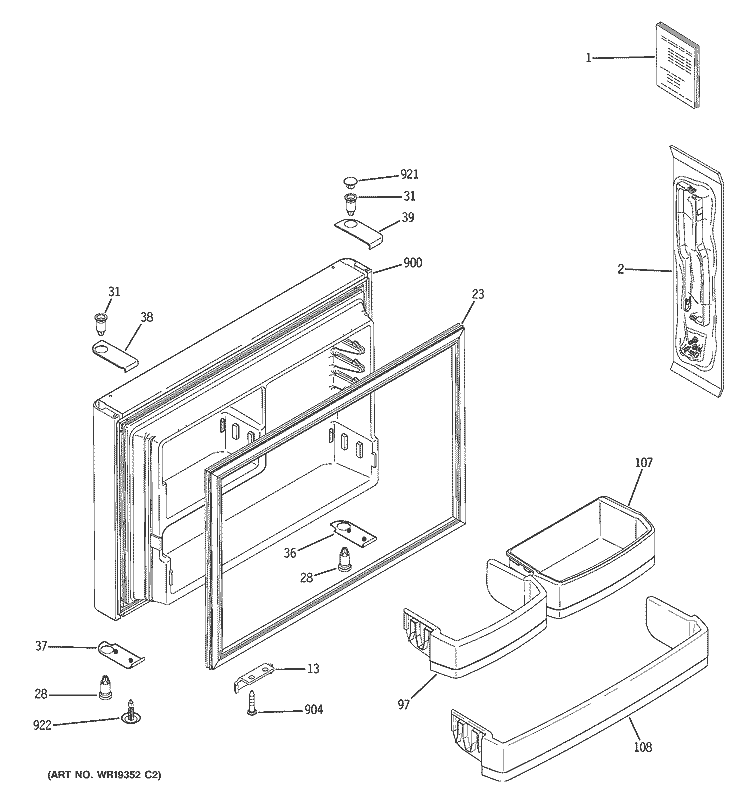 FREEZER DOOR Diagram and Parts List for GTR22KSSARSS  General Electric Refrigerator