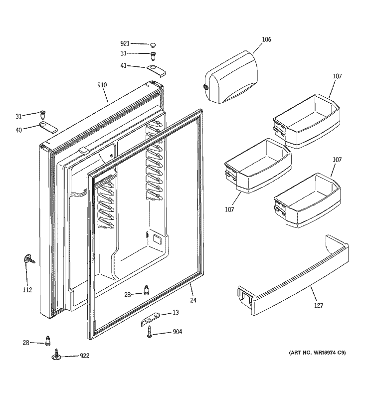 FRESH FOOD DOOR Diagram and Parts List for GTR22KSSARSS  General Electric Refrigerator