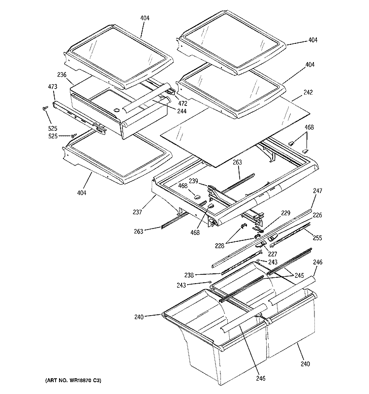 FRESH FOOD SHELVES Diagram and Parts List for GTR22KSSARSS  General Electric Refrigerator