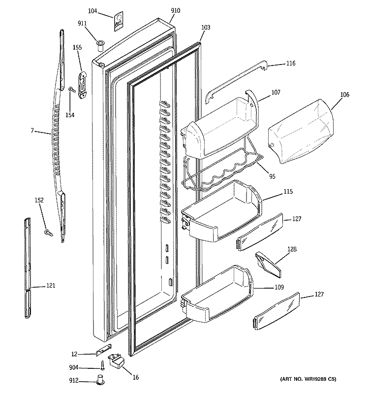FRESH FOOD DOOR Diagram and Parts List for PSF23NGSAWW  General Electric Refrigerator