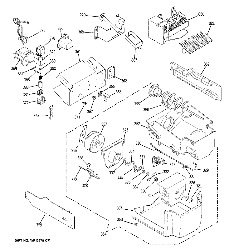 ICE MAKER & DISPENSER Diagram and Parts List for PSF23NGSAWW  General Electric Refrigerator