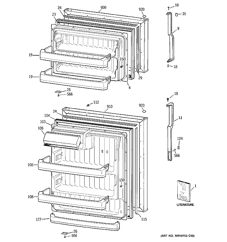 DOORS Diagram and Parts List for HTS18CBSARCC  Hotpoint Refrigerator