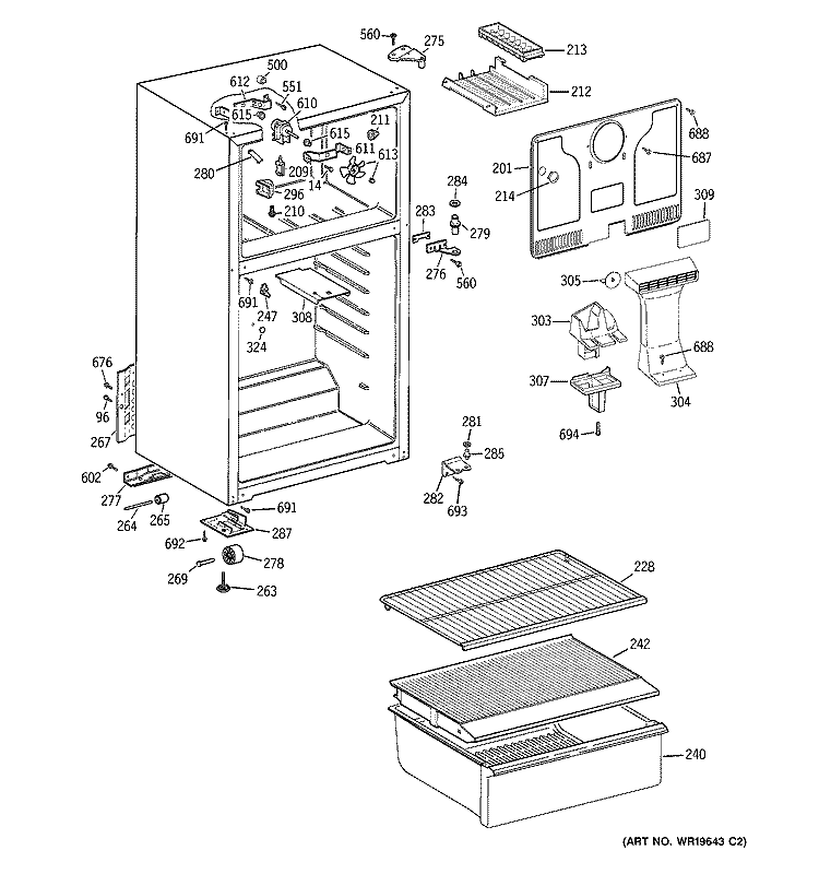 CABINET Diagram and Parts List for HTS16BBSELWW  Hotpoint Refrigerator
