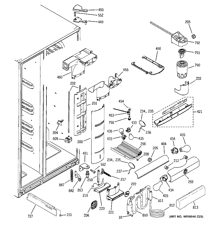 FRESH FOOD SECTION Diagram and Parts List for ZFSB26DRCSS  General Electric Refrigerator