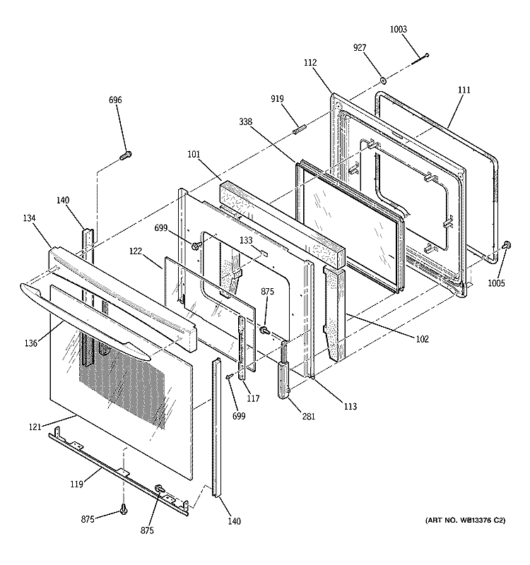 DOOR Diagram and Parts List for ECBP85WJ2WW  General Electric Range