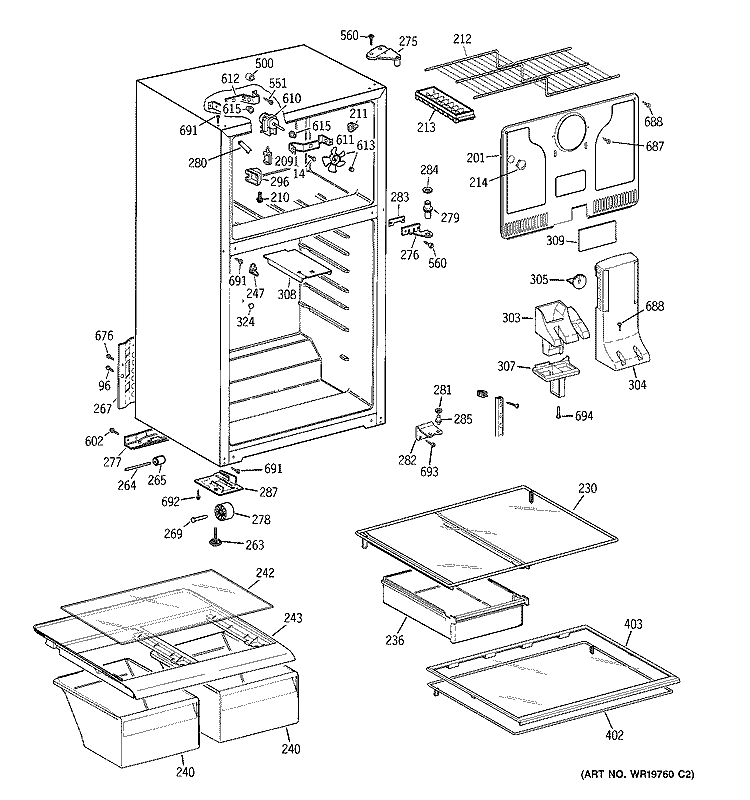 CABINET Diagram and Parts List for GTS18RBSARWW  General Electric Refrigerator