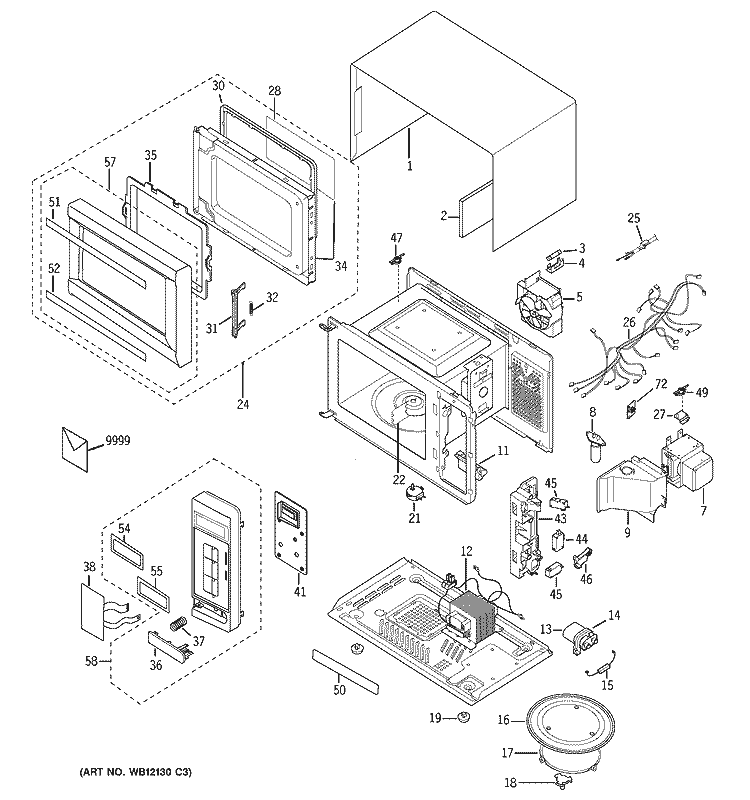 MICROWAVE Diagram and Parts List for JES1334SD01  General Electric Microwave