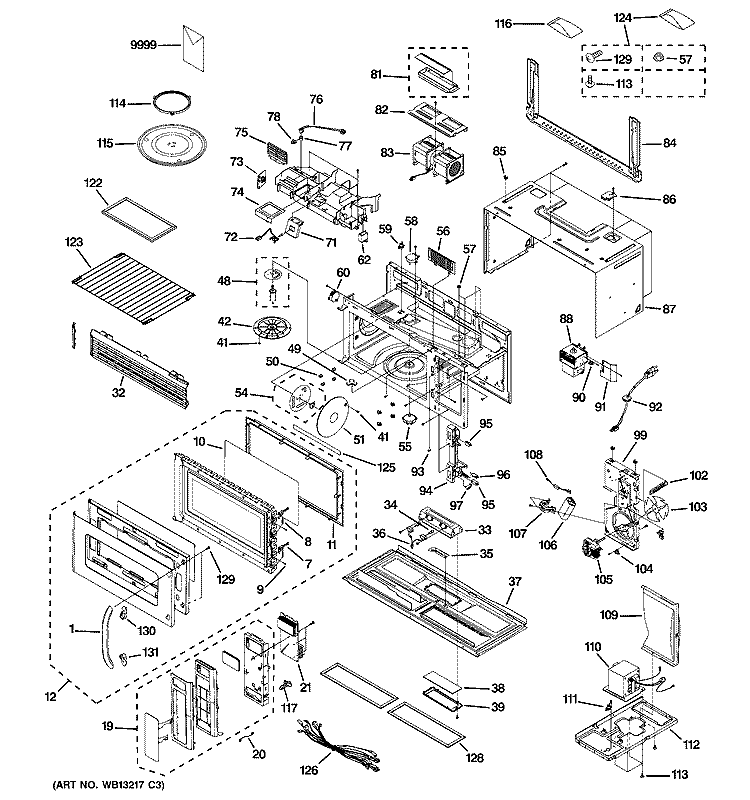 MICROWAVE Diagram and Parts List for JVM2050SJ03  General Electric Microwave
