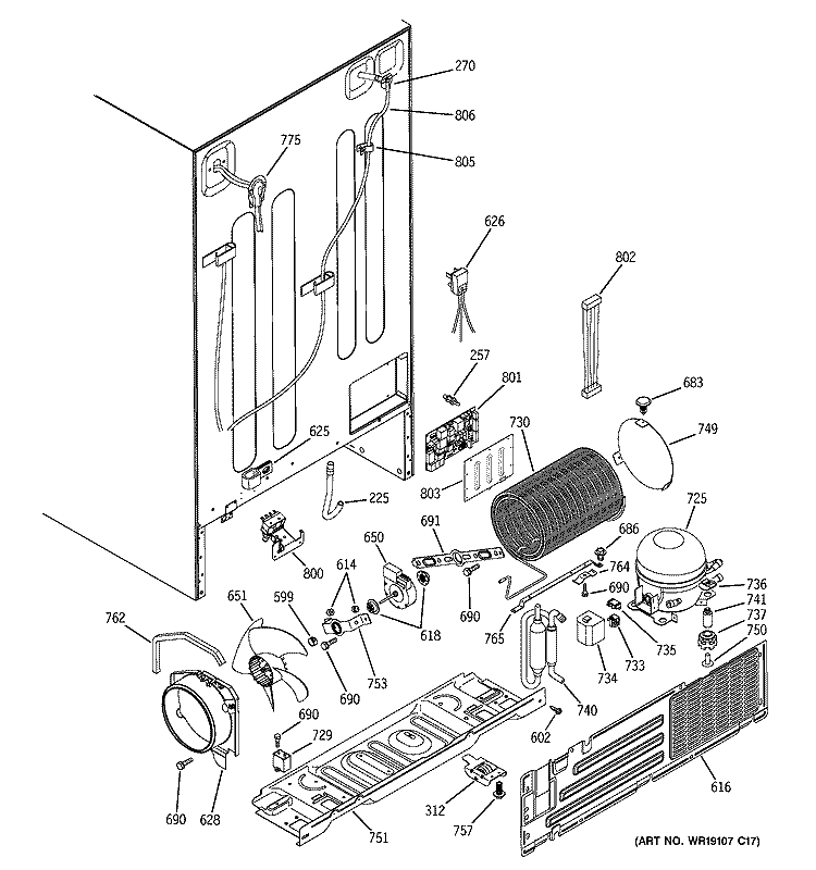 SEALED SYSTEM & MOTHER BOARD Diagram and Parts List for ZFSB26DNDSS  General Electric Refrigerator