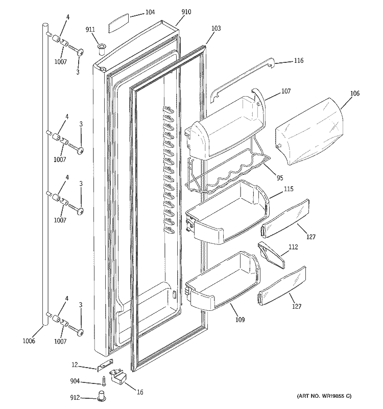 FRESH FOOD DOOR Diagram and Parts List for ZFSB26DNDSS  General Electric Refrigerator
