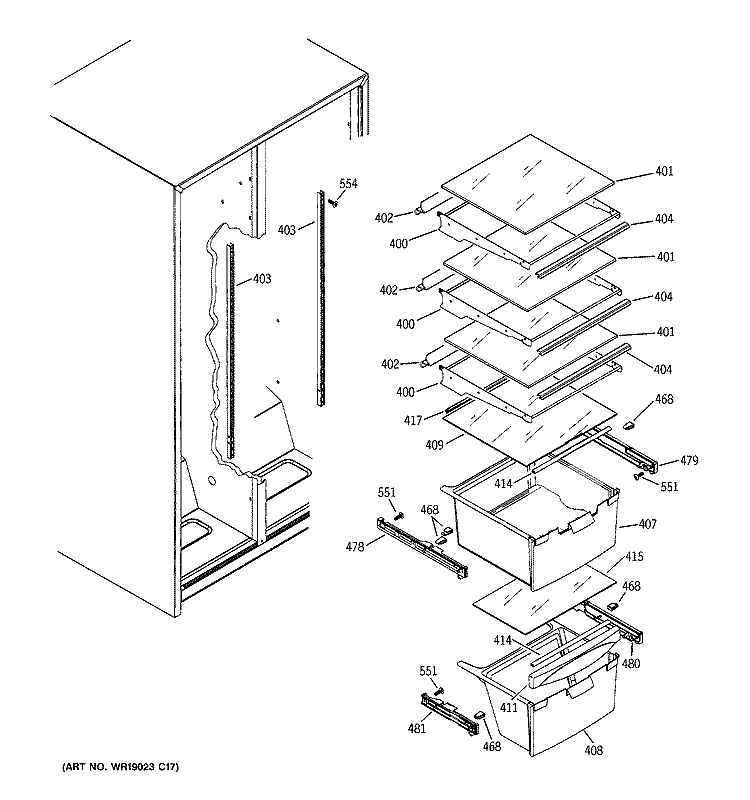 FRESH FOOD SHELVES Diagram and Parts List for GSS20IEPKWW  General Electric Refrigerator