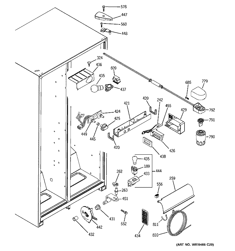 FRESH FOOD SECTION Diagram and Parts List for GSS22JFPKWW  General Electric Refrigerator