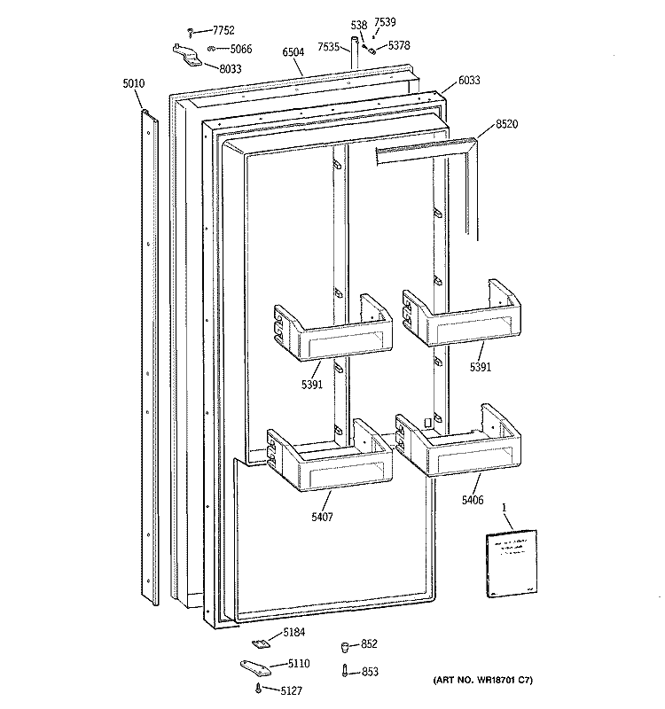FREEZER DOOR Diagram and Parts List for ZIFS36NMCRH  General Electric Freezer