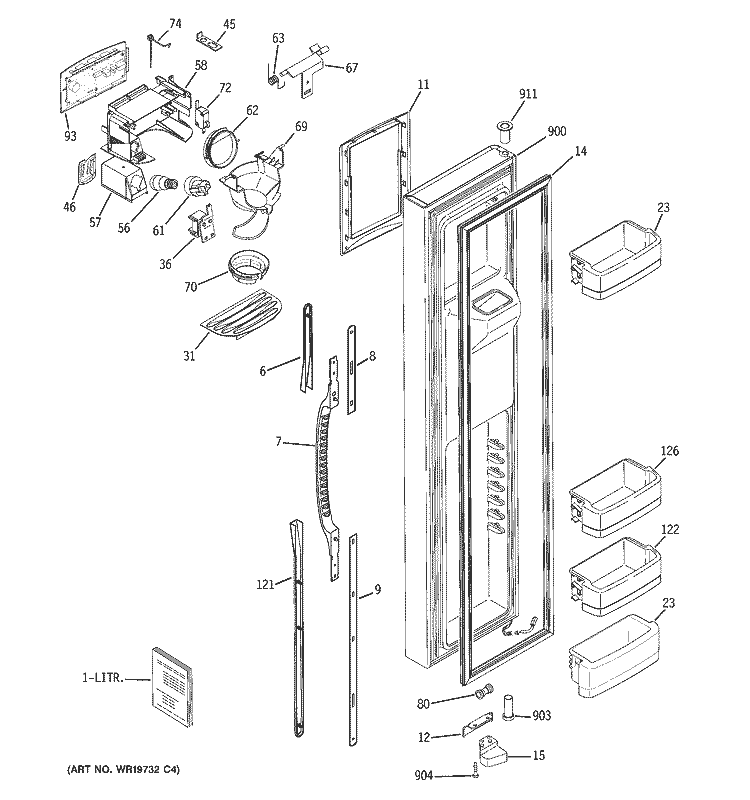 FREEZER DOOR Diagram and Parts List for GCG23YESAFWW  General Electric Refrigerator