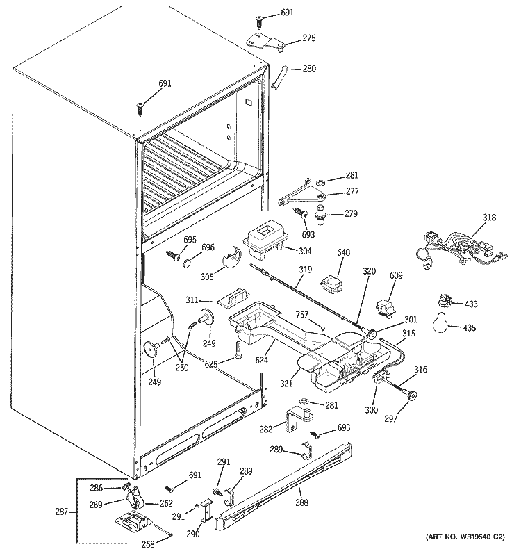 FRESH FOOD SECTION Diagram and Parts List for GTS18SBSARSS  General Electric Refrigerator