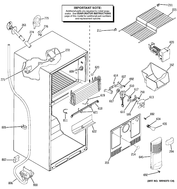 FREEZER SECTION Diagram and Parts List for GTS18SHSARSS  General Electric Refrigerator