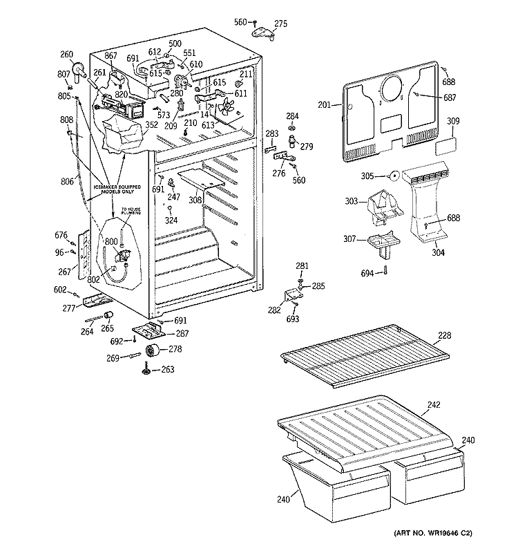 CABINET Diagram and Parts List for GTS17BCSALBB  General Electric Refrigerator