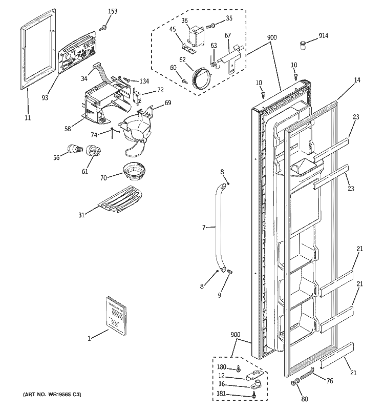 FREEZER DOOR Diagram and Parts List for BSS25JSRFSS  General Electric Refrigerator