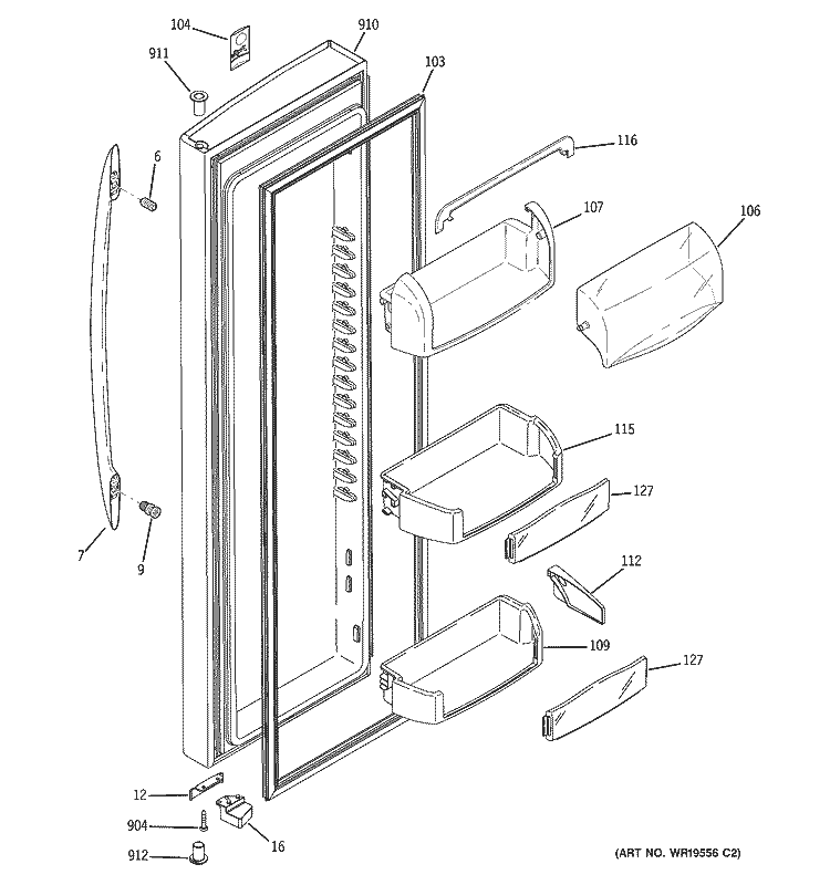 FRESH FOOD DOOR Diagram and Parts List for PSW26LSRDSS  General Electric Refrigerator