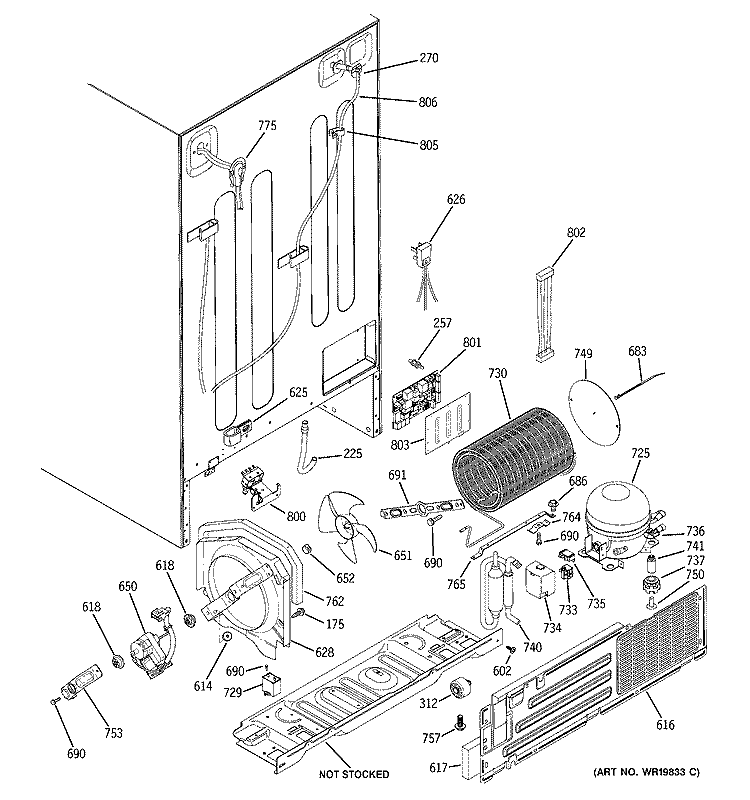 SEALED SYSTEM & MOTHER BOARD Diagram and Parts List for PWG25SGSACSS  General Electric Refrigerator