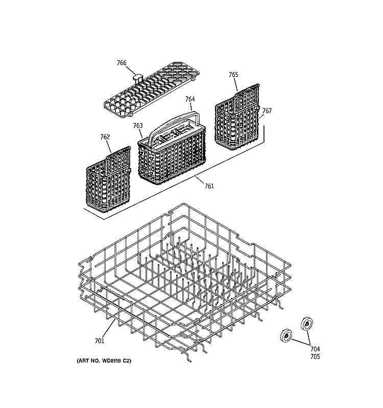 LOWER RACK ASSEMBLY Diagram and Parts List for GSD6200J03CC  General Electric Dishwasher