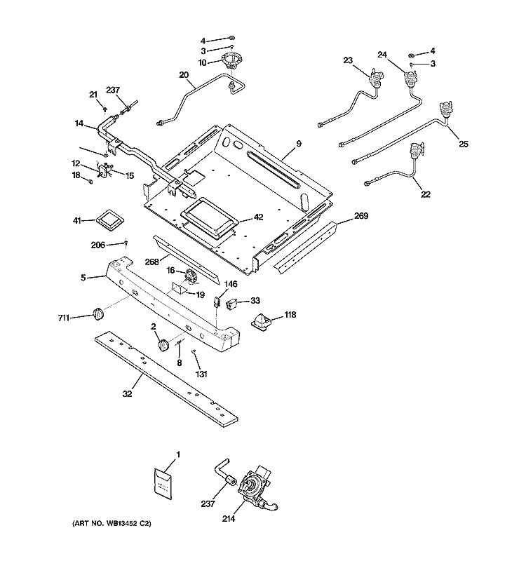 GAS & BURNER PARTS Diagram and Parts List for J2B918WEK2WW  General Electric Range