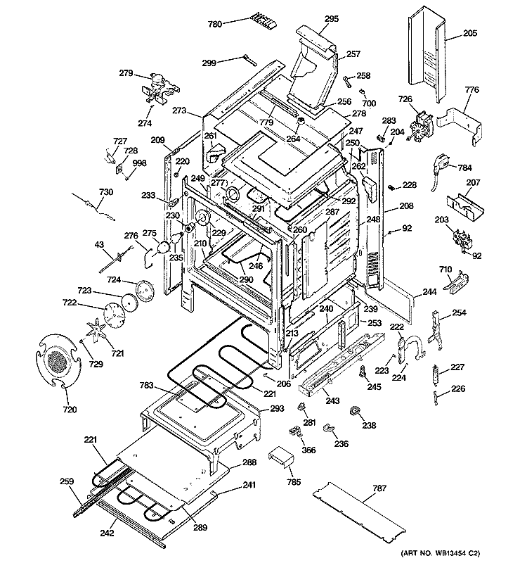 BODY PARTS Diagram and Parts List for J2B918WEK2WW  General Electric Range